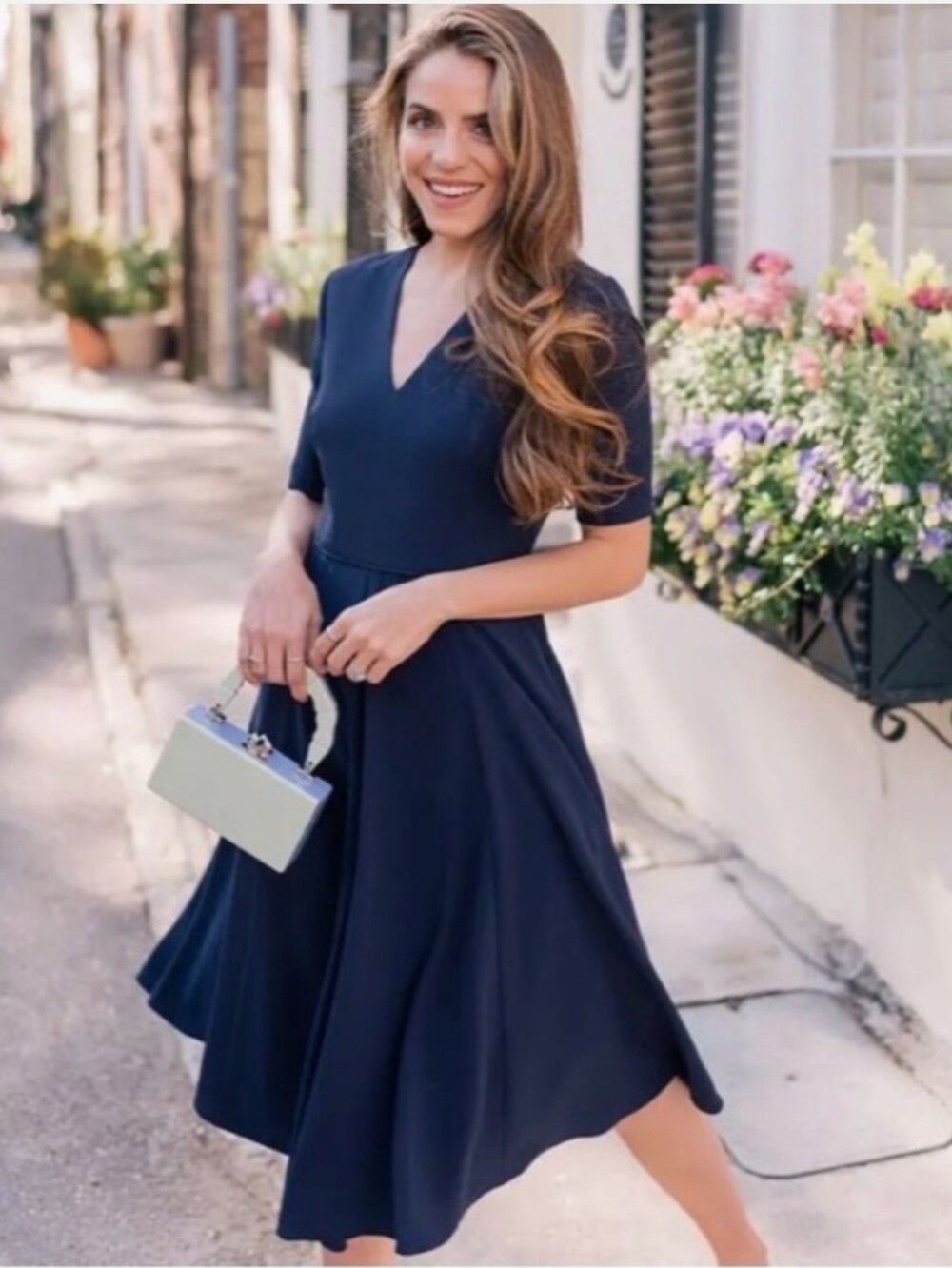 Gal Meets Glam Collection Edith City Fit and Flare Dress Navy Women's 14